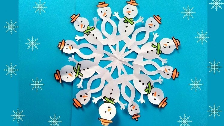 Easy Snowman Paper Snowflake Cutting- Paper Crafts For Kids
