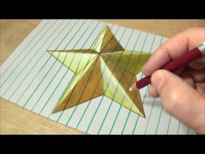How to Draw Gold Star - Drawing 3D Star on Lined Paper - Vamos