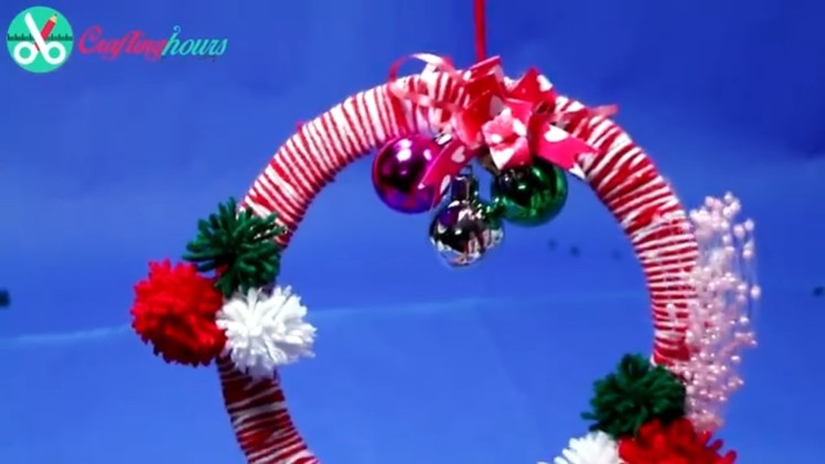 Beautiful Christmas Wreath with Cardboard and Yarn