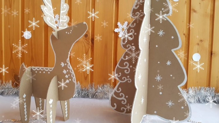 Cardboard Christmas Tree & Cardboard Deer. Gingerbread style crafts