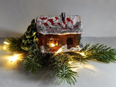 Christmas decoration old house with LEDs DIY Xmas deco air dry modelling clay house