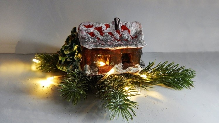 Christmas decoration old house with LEDs DIY Xmas deco air dry modelling clay house