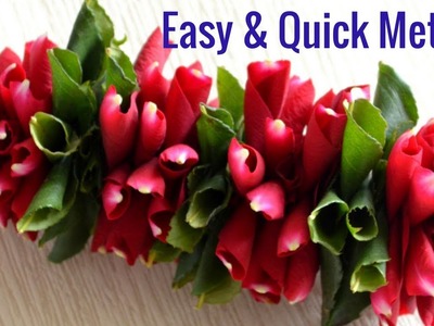 Easy method to make Rose petals garland | DIY Rose petals with leaves garland