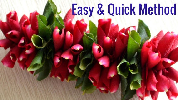 Easy method to make Rose petals garland | DIY Rose petals with leaves garland