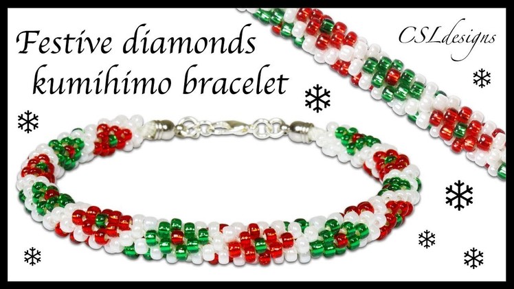 Festive diamonds beaded kumihimo bracelet ⎮ Christmas