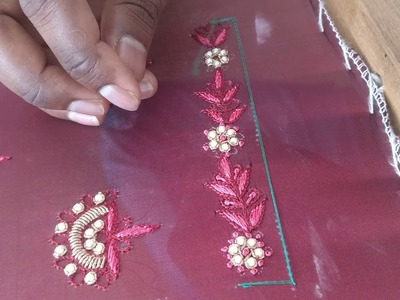 French Knot Embroidery on a Blouse to highlight pearl beads