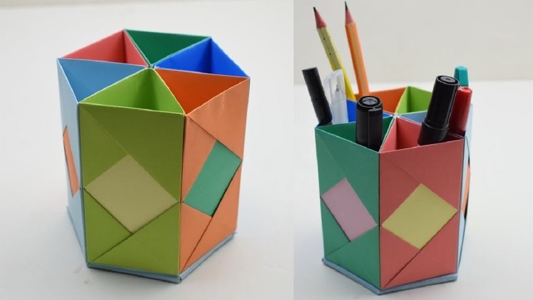 How to make a new Style Pen Stand # Origami Pen Holder # Paper Pencil Stand # Hexagonal Pen Holder