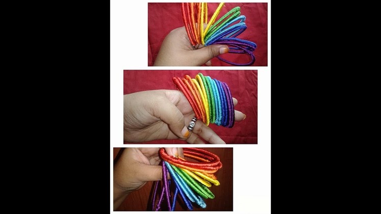 Making a set of 7 colored (rainbow) silk thread bangles at home