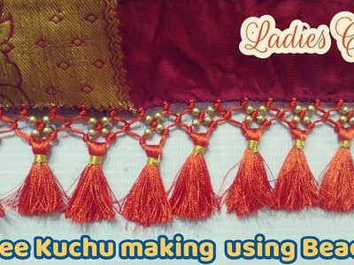 Saree tassels making using round beads I Saree kuchu design I saree gonde I kuchulu design