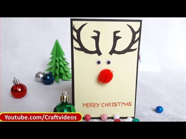 Simple Christmas Card For Kids| Easy Christmas Card Ideas | Reindeer Christmas Card