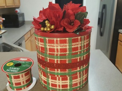 UPCYCLED COFFEE CAN USING DOLLAR TREE RIBBON | CHRISTMAS CRAFTS