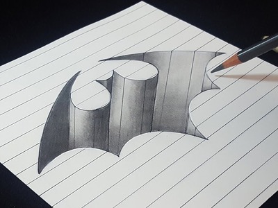 3D Batman Logo Hole - Easy Trick Drawing - Pencil Shading