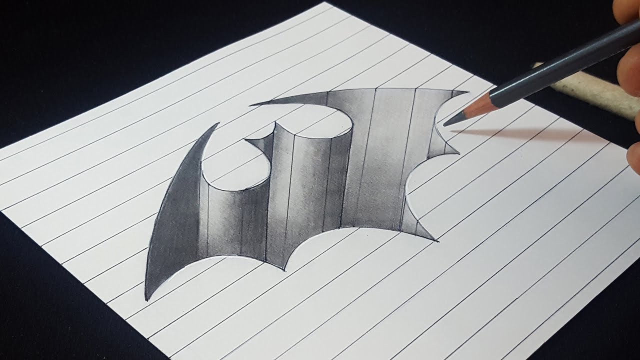 3D Batman Logo Hole Easy Trick Drawing Pencil Shading