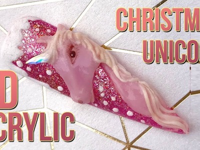 3D Sculpted Acrylic Unicorn - Kirsty's Christmas Tree Decoration Nail Design -