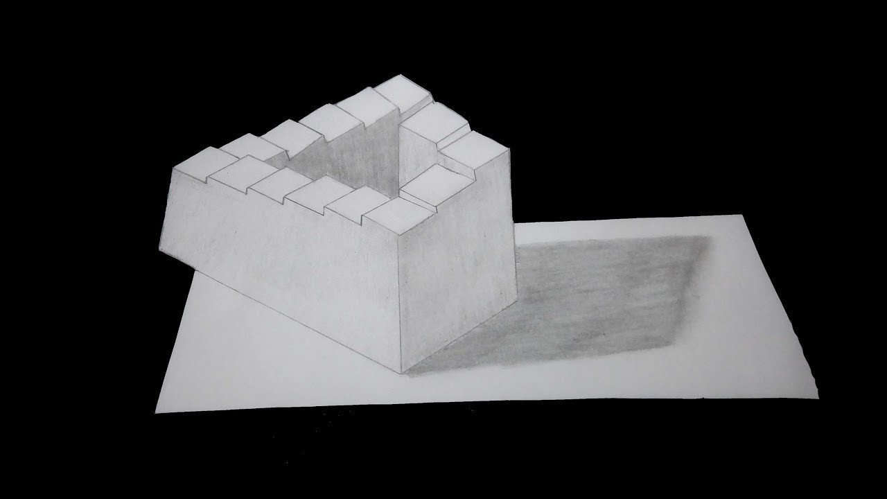3D Trick Art How To Draw 3D Penrose stairs.Step By Step -3d models.easy ...