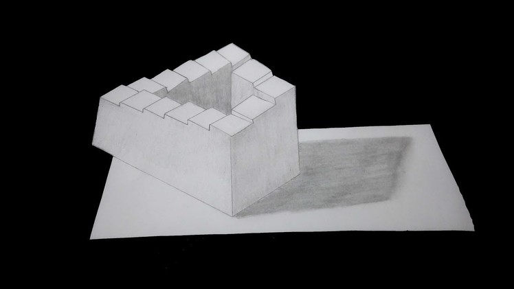 3D Trick Art How To Draw 3D Penrose stairs.Step By Step -3d models.easy drawings.drawing lessons