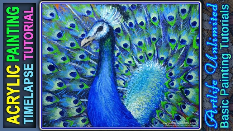 Acrylic Painting Tutorial beautiful peacock bird and awesome colors of feathers on the tail | Lesson
