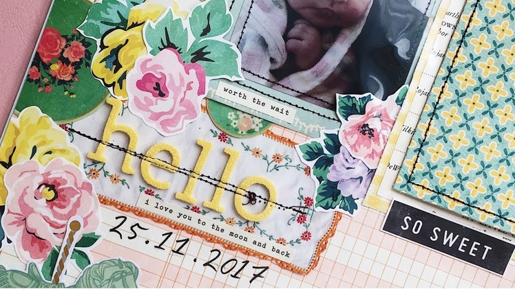 Baby Scrapbook Process | Creating A First Year Baby Book | Ep 05 | 12x12 Layout | Hello