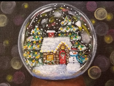 Christmas Snow Globe Cottage LIVE Acrylic Painting Tutorial