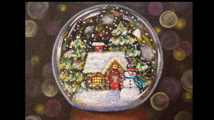 Christmas Snow Globe Cottage LIVE Acrylic Painting Tutorial