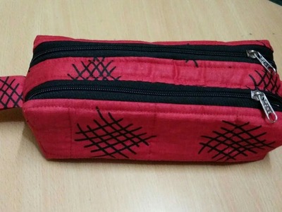 DIY Double Ziper Pencile Pouch With Quilting Step By Step. . 