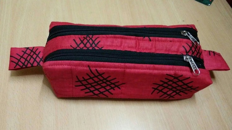 DIY Double Ziper Pencile Pouch With Quilting Step By Step. . 