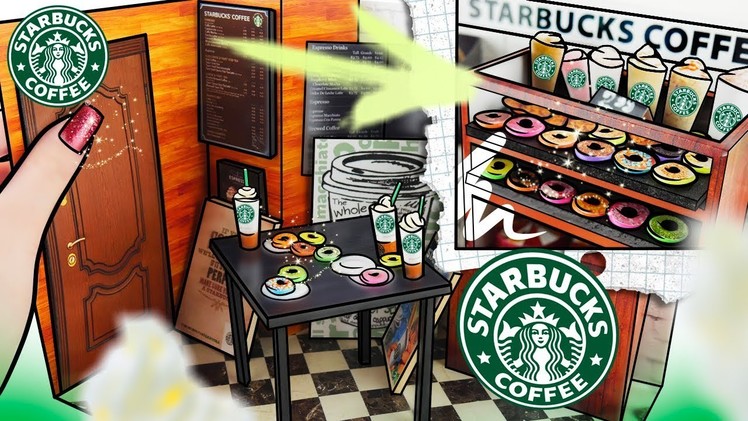 DIY Miniature Starbucks Coffee Cafe for DOLLS | No KIT | DOLLHOUSE | ROOM