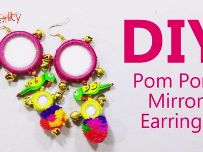 DIY Mirror Pom Pom earrings | Making Pom Pom with mirror earrings | pom pom parrot earrings