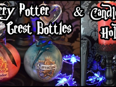 DIY Room Decor | Harry Potter Crest Bottles | Gothic Candle Holder