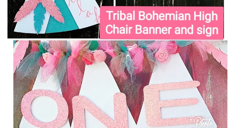 DIY Tribal Bohemian High Chair Banner and sign with Dream catcher backdrop