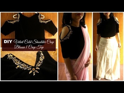 DIY Velvet Cold Shoulder Crop Blouse. Crop Top | How to make a Crop Top.Blouse without calculations