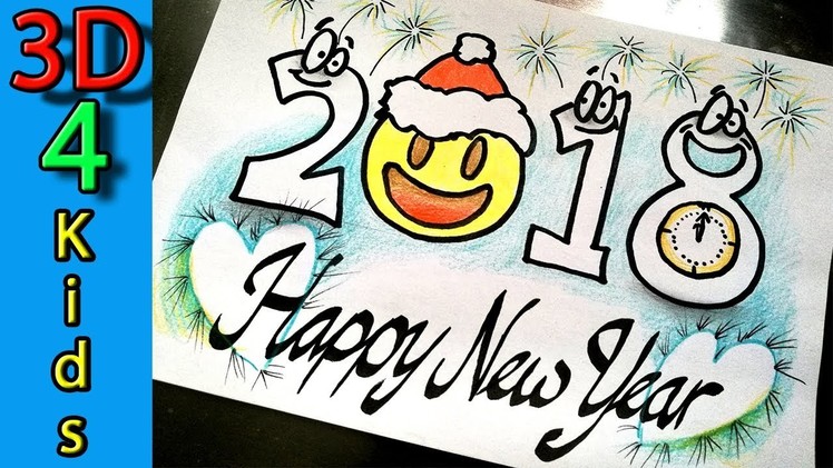 Draw Happy New Year 2018 Emoji very easy and funny for kids !!