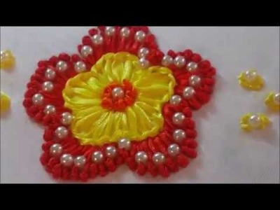 Hand Embroidery   Ribbon with Pearls beautiful deesing Flower Amna Naz Hath kin Kadai