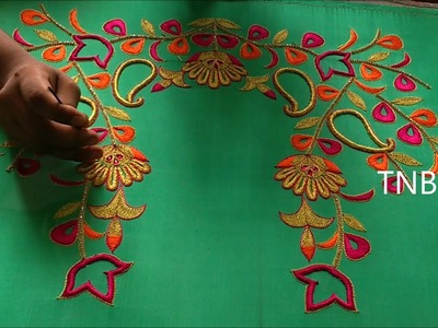 Hand embroidery stitches for blouse | simple maggam work blouse designs | hand embroidery designs