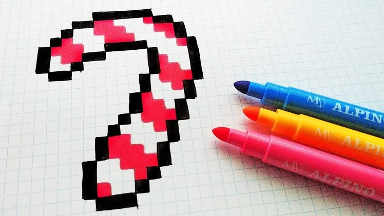 Handmade Pixel Art - How To Draw a Candy Cane - Merry Christmas #pixelart