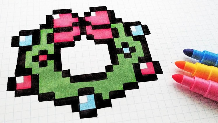 Handmade Pixel Art - How To Draw a Christmas wreath #pixelart