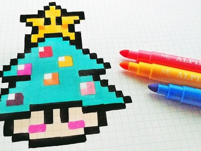 Handmade Pixel Art - How To Draw a Christmas Tree Mushroom #pixelart