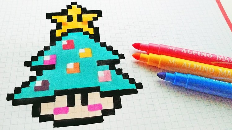 Handmade Pixel Art - How To Draw a Christmas Tree Mushroom #pixelart
