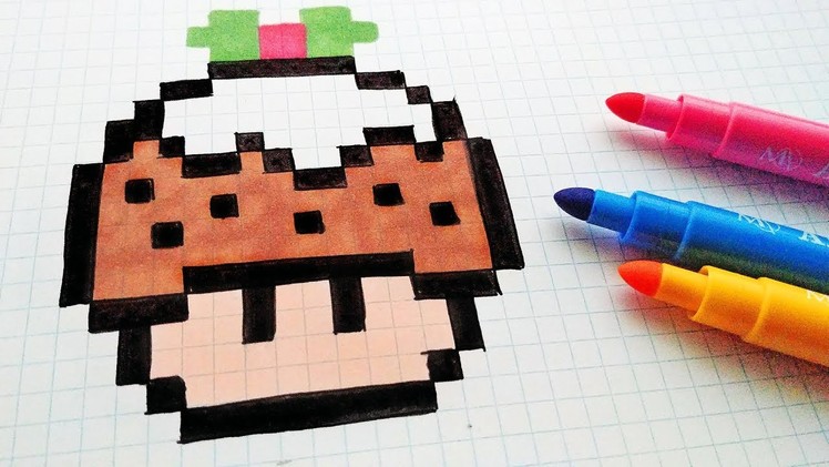 Handmade Pixel Art - How To Draw a Mushroom Christmas Cake #pixelart