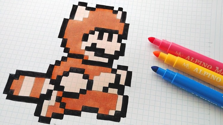 Handmade Pixel Art - How To Draw a Raccoon Mario #pixelart