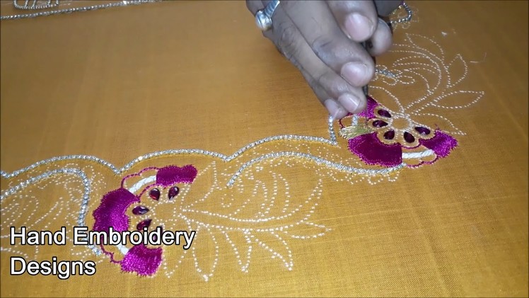 Heavy designer blouse online | hand embroidery stitches for flowers | Basic embroidery stitches