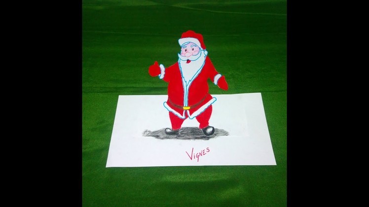 How to draw 3D Santa Claus Easy steps Perspective Illusion. Kalavum Katru Mara