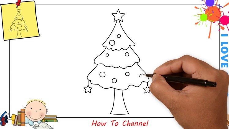 How to draw a christmas tree EASY step by step for kids, beginners, children