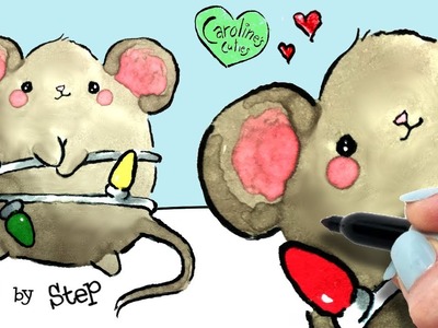 How to Draw a Cute Christmas Mouse Step by Step, Easy Kawaii Mouse Drawing