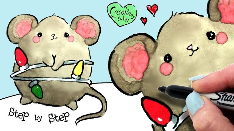 How to Draw a Cute Christmas Mouse Step by Step, Easy Kawaii Mouse Drawing
