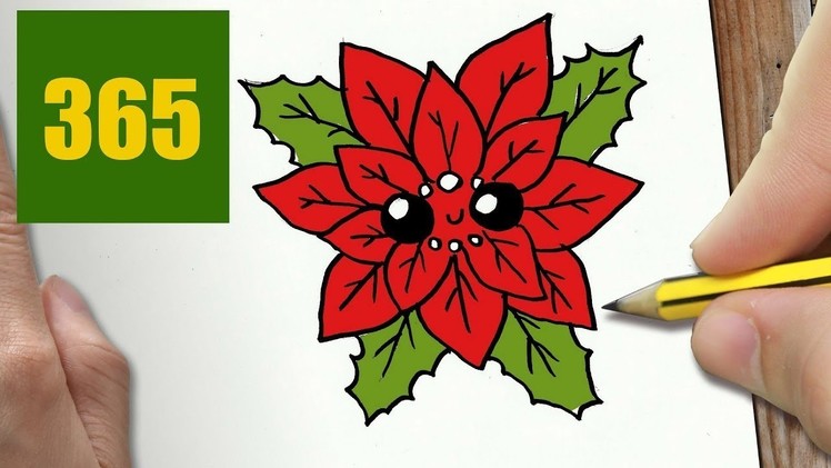 HOW TO DRAW A POINSETTIA CUTE, Easy step by step drawing lessons for kids