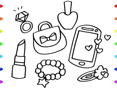 How to Draw Girl Stuff Easy! Bracelet, Lipstick, Pink Smartphone, Cute Bag, Diamond Ring & More!