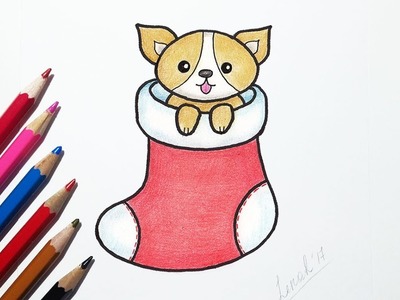 How to Draw Puppy in Christmas Stocking Step by Step Easy
