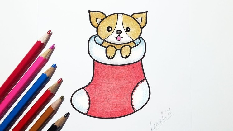 How to Draw Puppy in Christmas Stocking Step by Step Easy