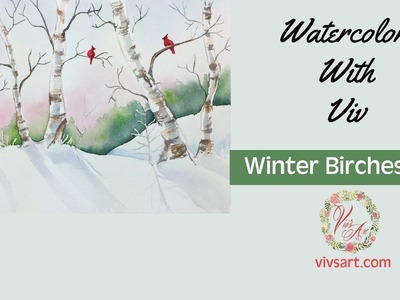 How To Paint An Easy Snowy Winter Scene With Birches in Watercolor